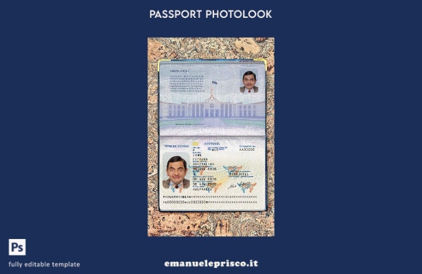 Modello di look fotografico gratuito per passaporto australiano (documento di vi